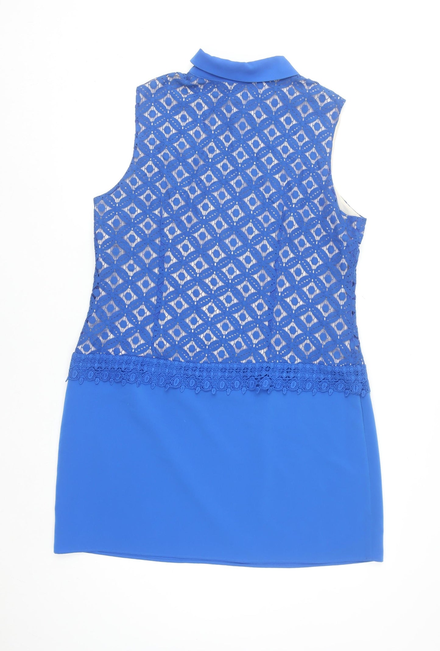 Coast Women’s Blue Lace Overlay Collared Shift Dress Size 16