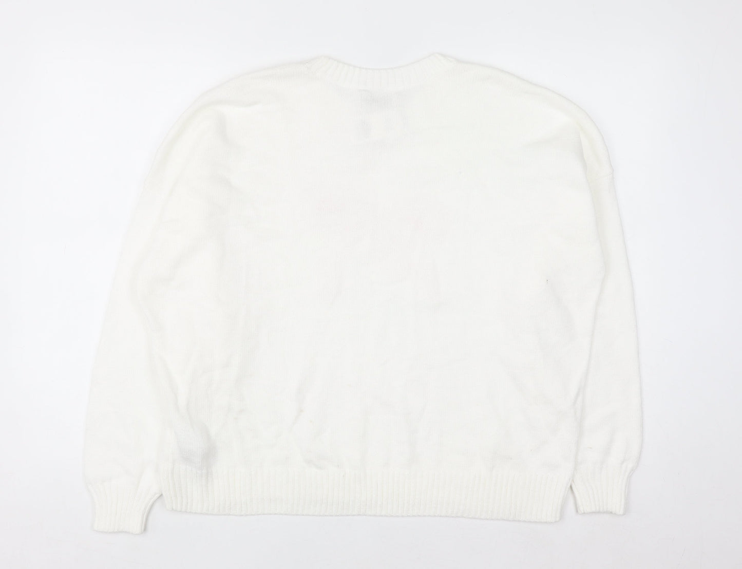 Hollister Women White L Knit Bow Pullover Jumper Cotton Blend