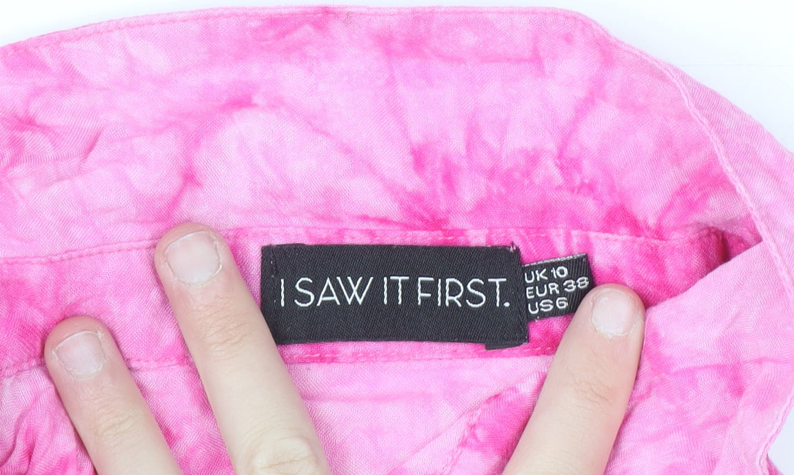 I Saw It First Womens Pink Tie-Dye Long Sleeve Button-Up Shirt Size 10