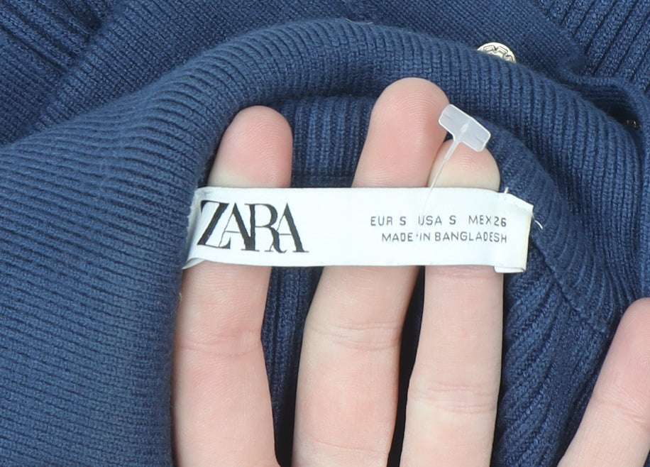 Zara Women Blue Long Bodycon Knit Dress Size 8 High Neck