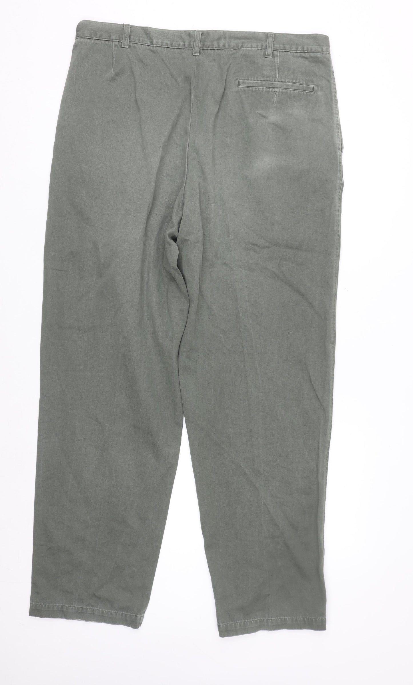 Marks and Spencer Men's Green Chino Trousers 38W 33L Cotton Regular Fit
