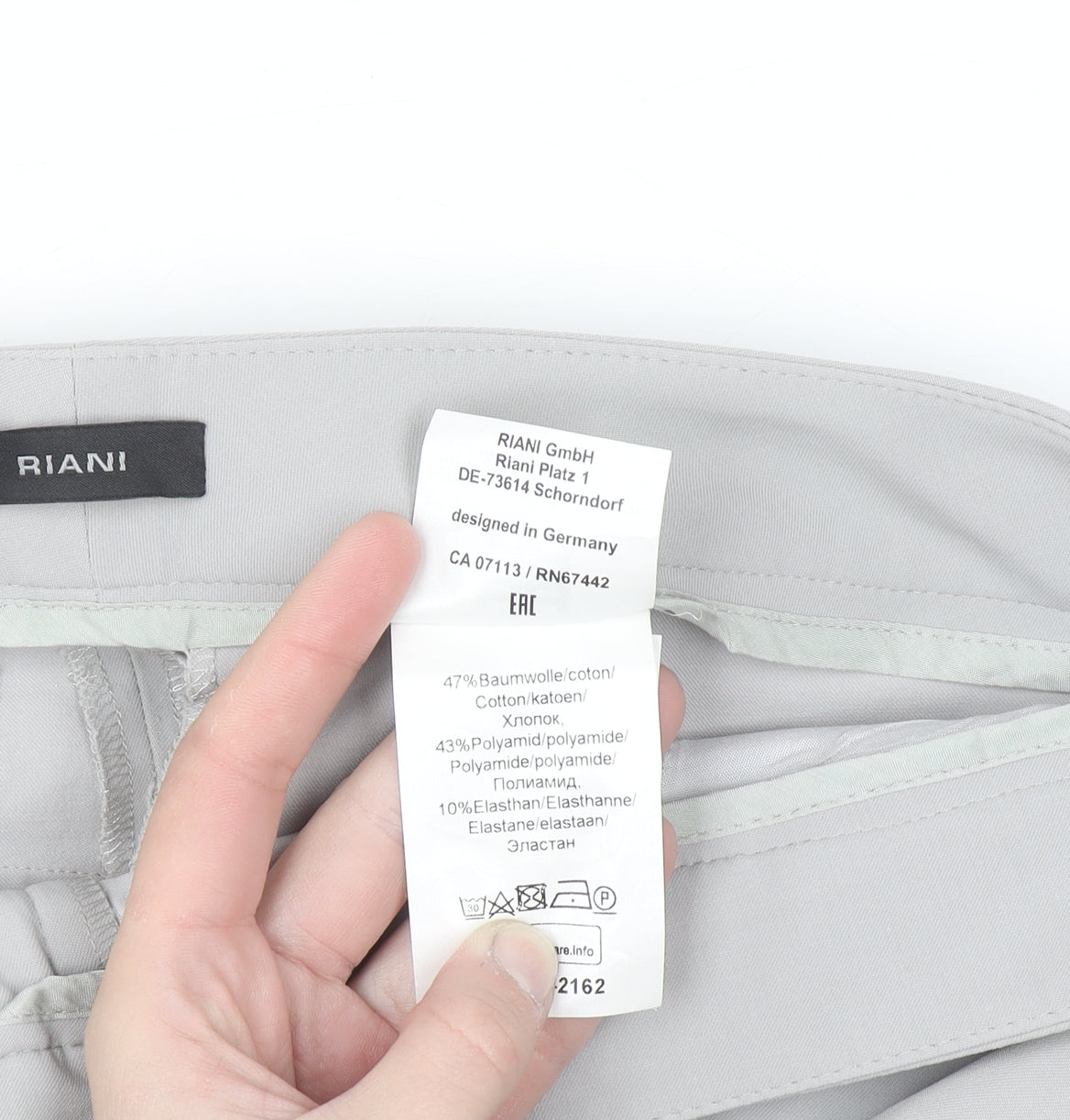 Riani Women’s Grey Chino Trousers Size 16 Stretch Cotton Blend
