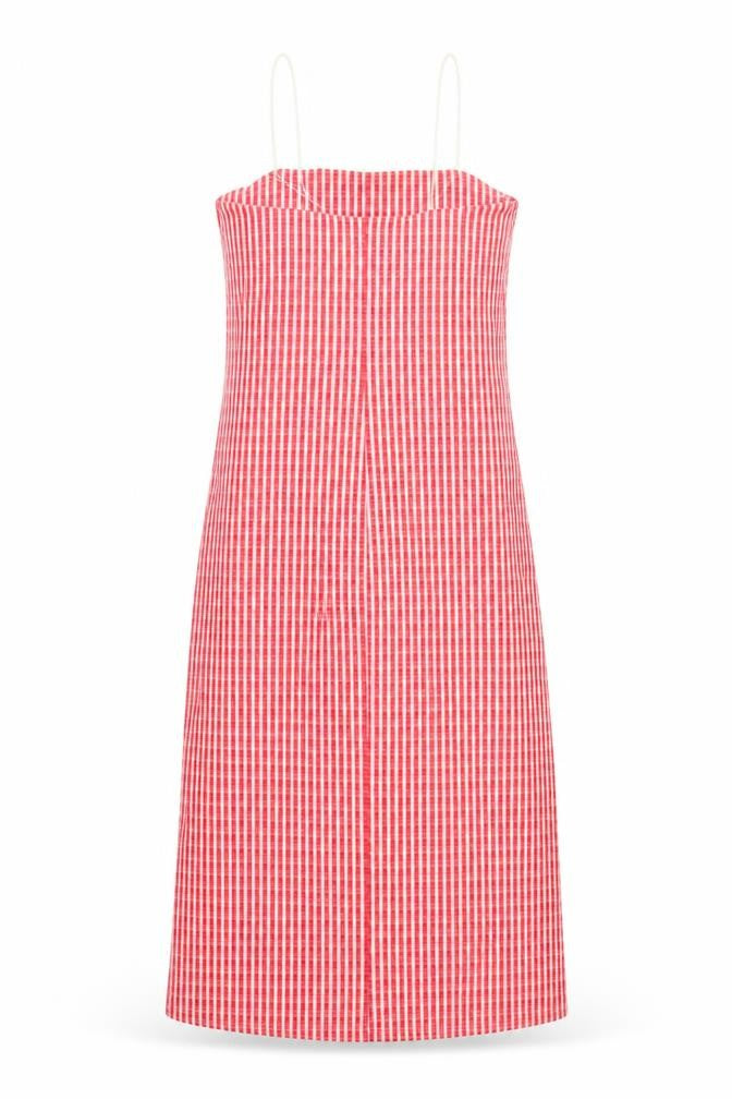 ZARA Women Red Check Slip Dress Size S Polyester Midi