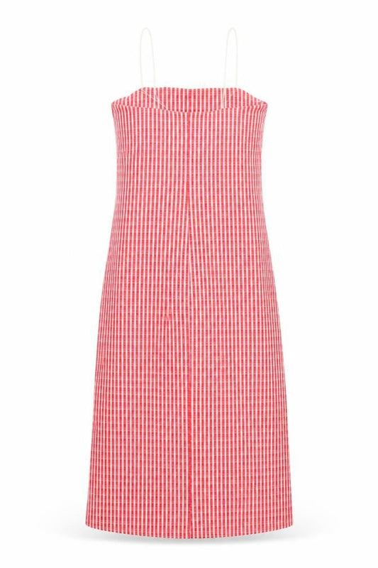 Zara Women Red Check Slip Dress Size S Polyester Midi