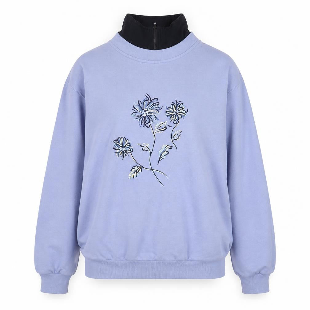 Dash Womens Blue Embroidered 1/4 Zip Sweatshirt Size 10 Cotton Blend