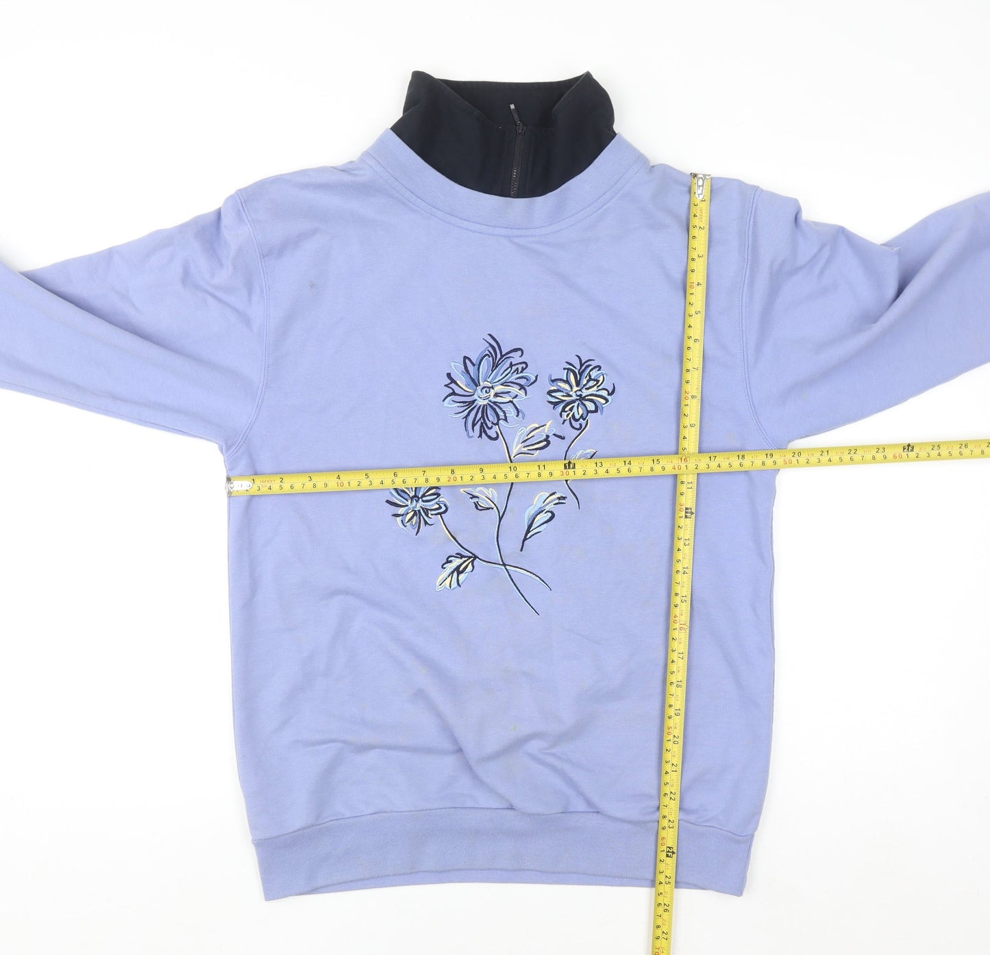 Dash Womens Blue Embroidered 1/4 Zip Sweatshirt Size 10 Cotton Blend