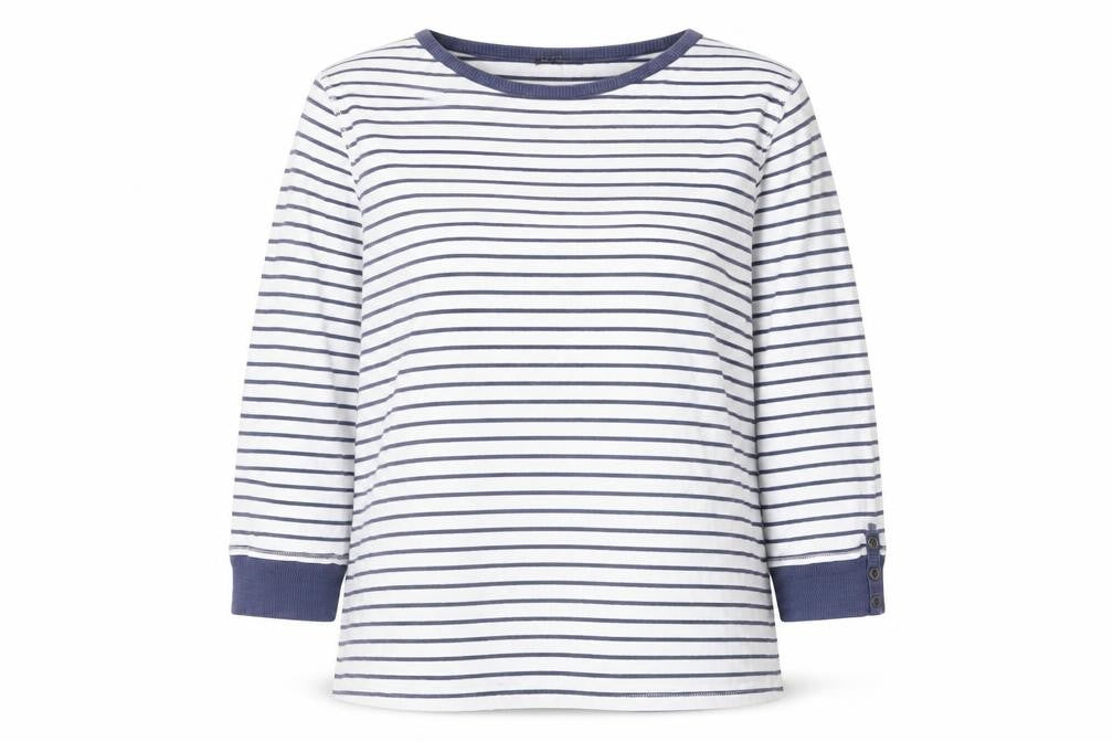 Brandtex Women White Blue Striped Pullover Sweatshirt XL Long Sleeve