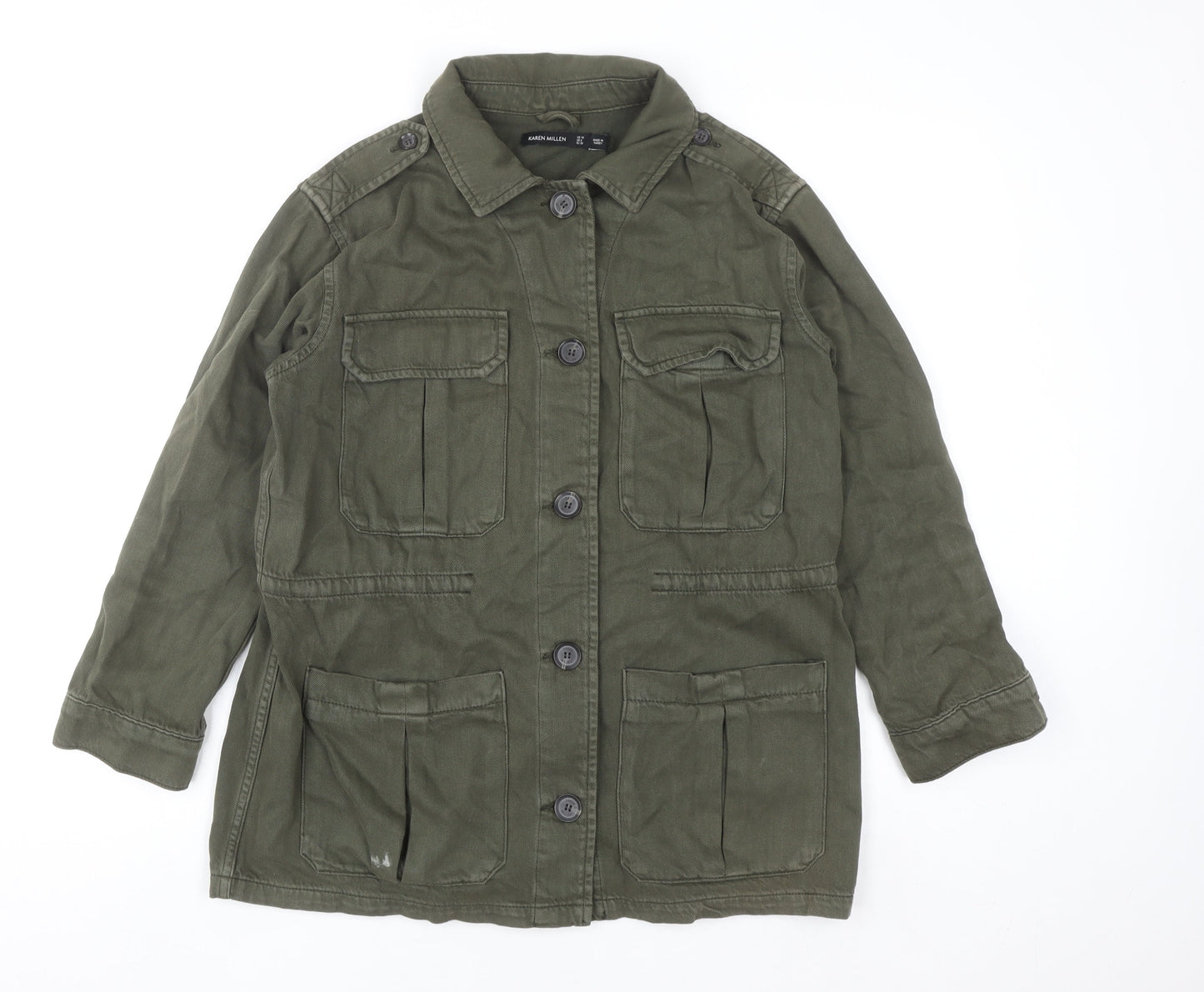 Karen Millen Women's Green Military Twill Jacket UK 10 Button Front