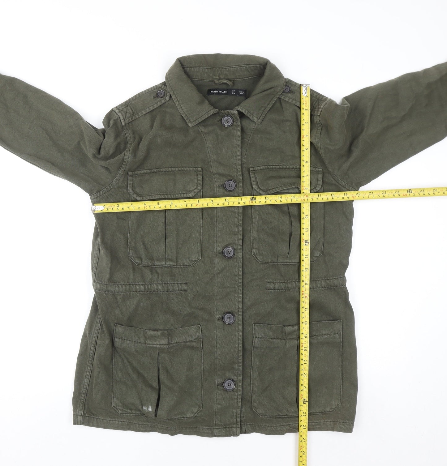 Karen Millen Women's Green Military Twill Jacket UK 10 Button Front