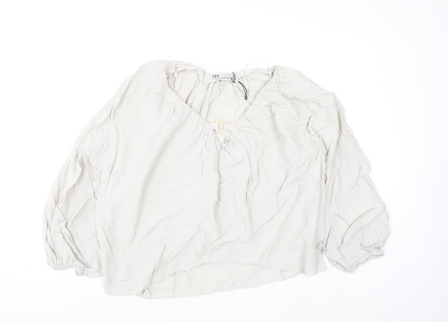 Zara Women Ivory Viscose Tunic Blouse XL Long Sleeve Relaxed Fit