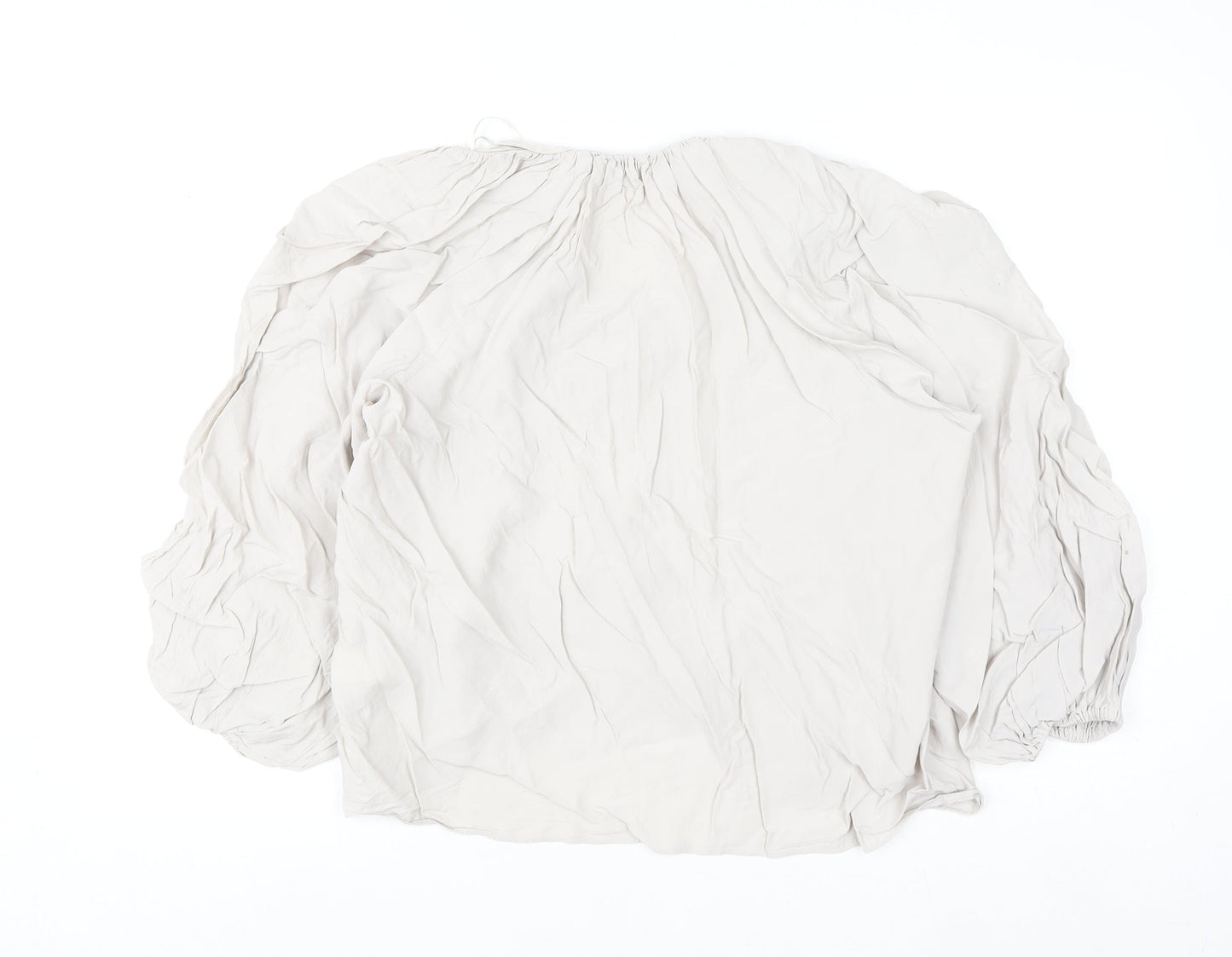 Zara Women Ivory Viscose Tunic Blouse XL Long Sleeve Relaxed Fit