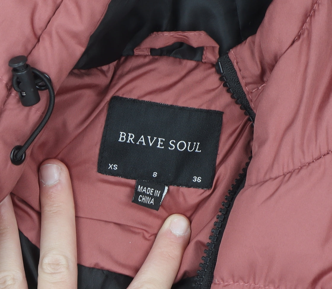 Brave Soul Women's Pink Long Puffer Coat Hooded Size 8