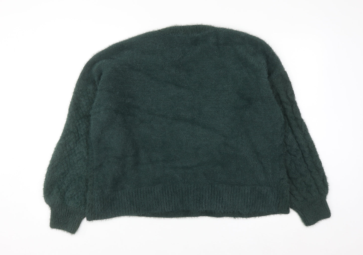 Gallery Women's Green Cable-Knit V-Neck Pullover Jumper XL