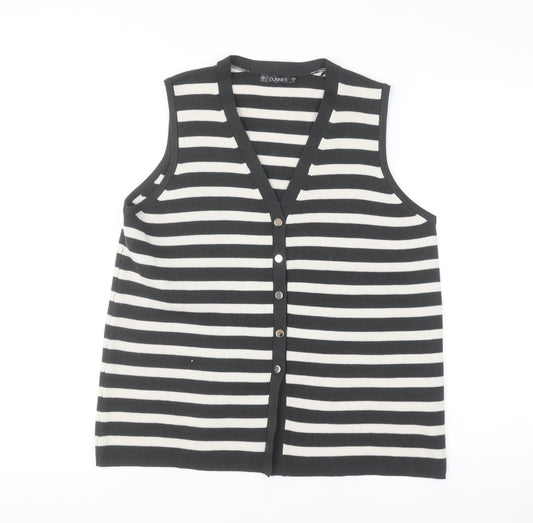 Dunnes Women’s Black Stripe Sleeveless V-Neck Button Cardigan Size S