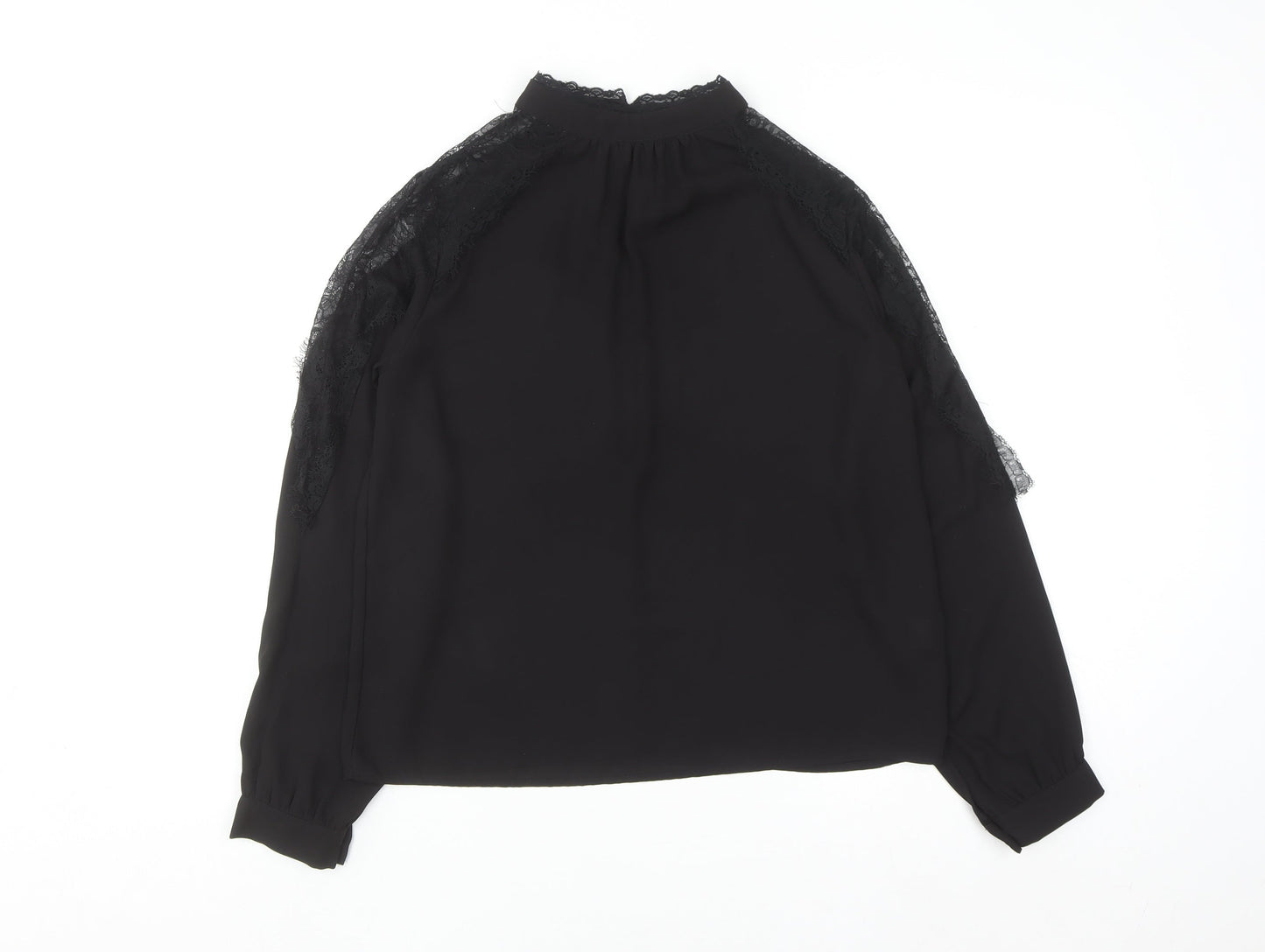 Primark Women's Black Lace High Neck Long Sleeve Blouse UK 10