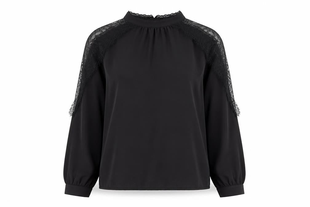 Primark Women's Black Lace High Neck Long Sleeve Blouse UK 10