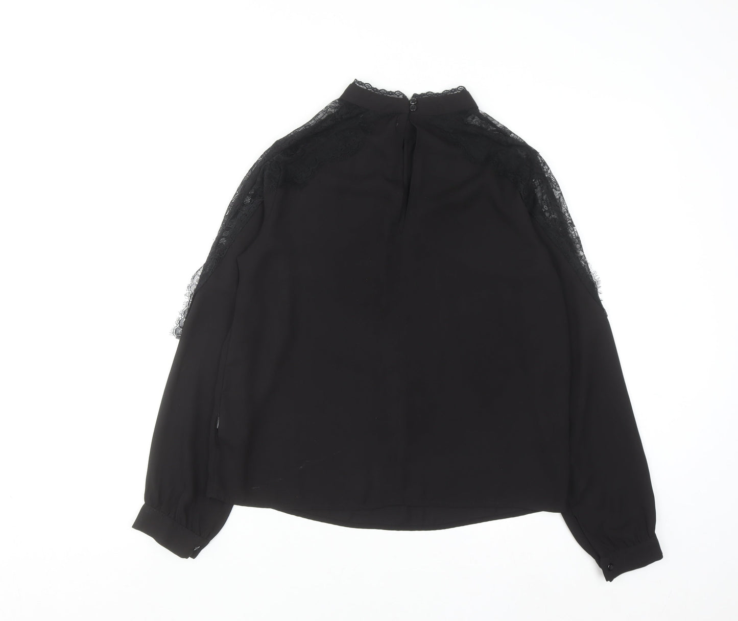Primark Women's Black Lace High Neck Long Sleeve Blouse UK 10