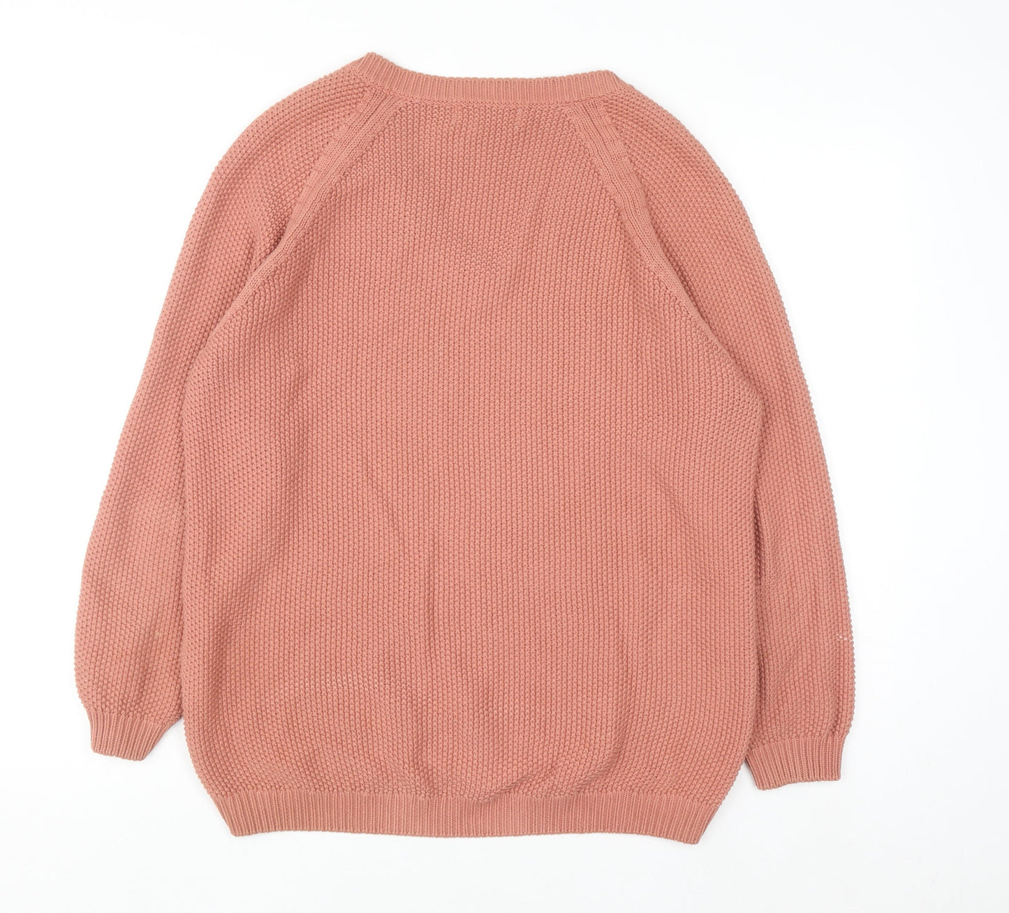 Meadows & Byrne Women Pink Cotton V-Neck Chunky Knit Jumper Size L