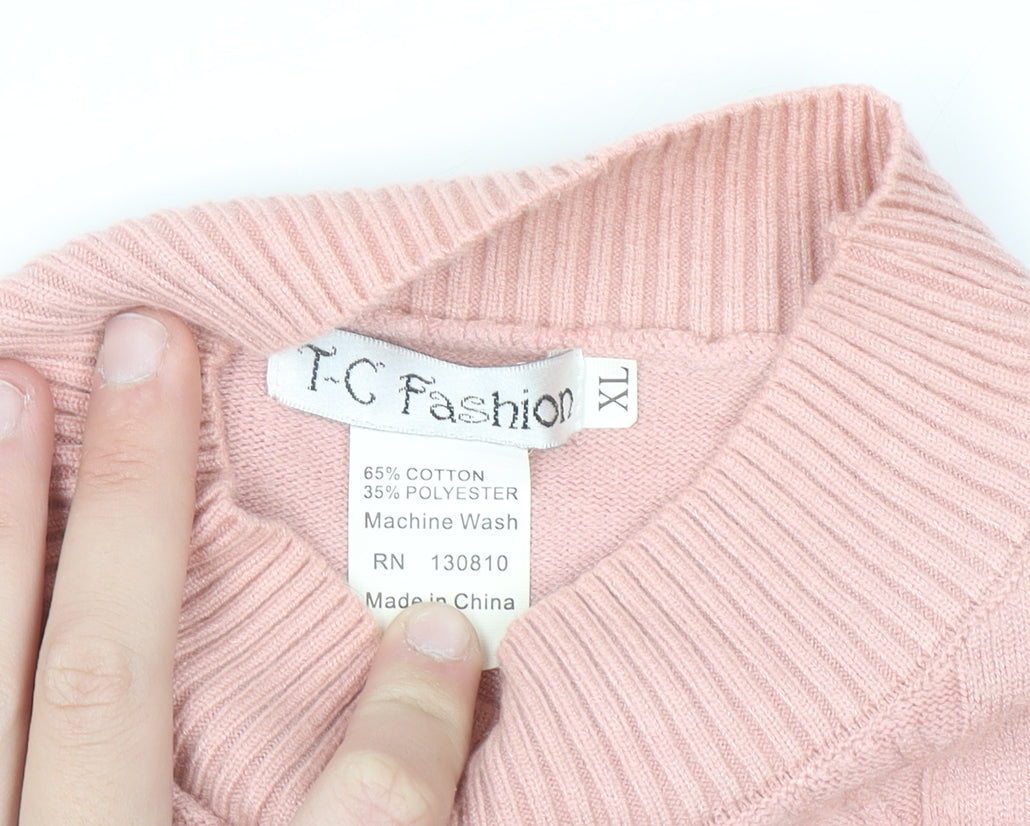 T-C Fashion Womens Pink Mock Neck Cable Knit Jumper XL