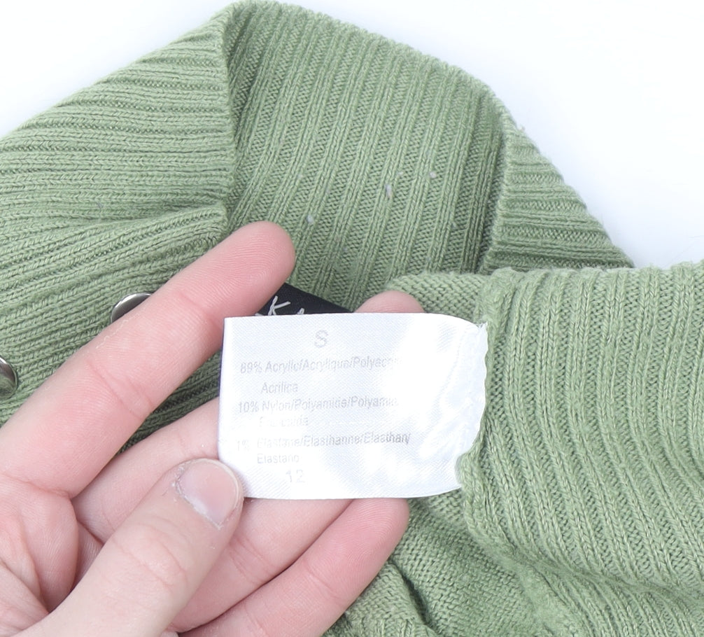 Chickadee Women’s Green Mock Neck Button Trim Knit Jumper Size S