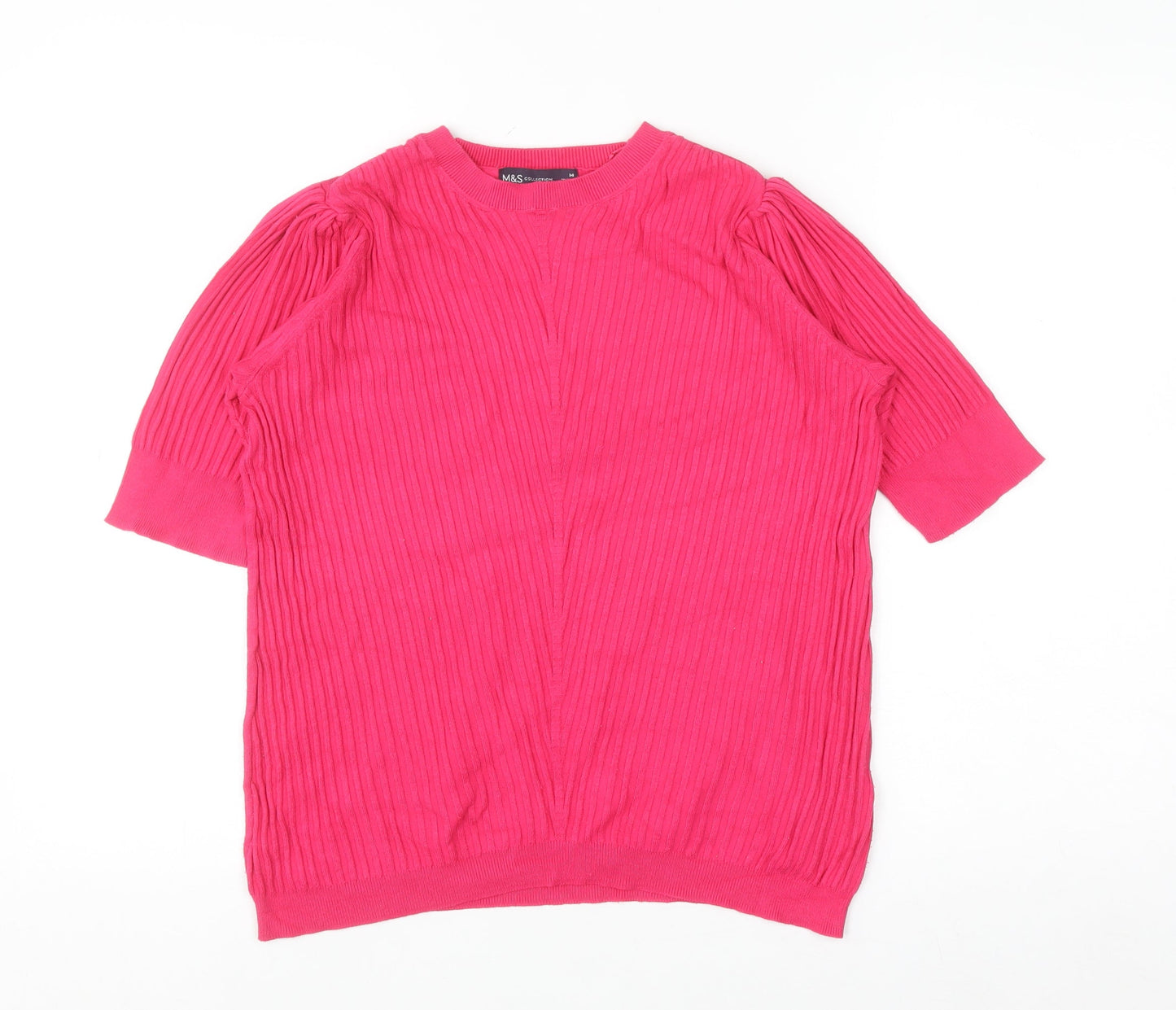 Marks and Spencer Women Pink Size 14 Puff Sleeve Knit Jumper