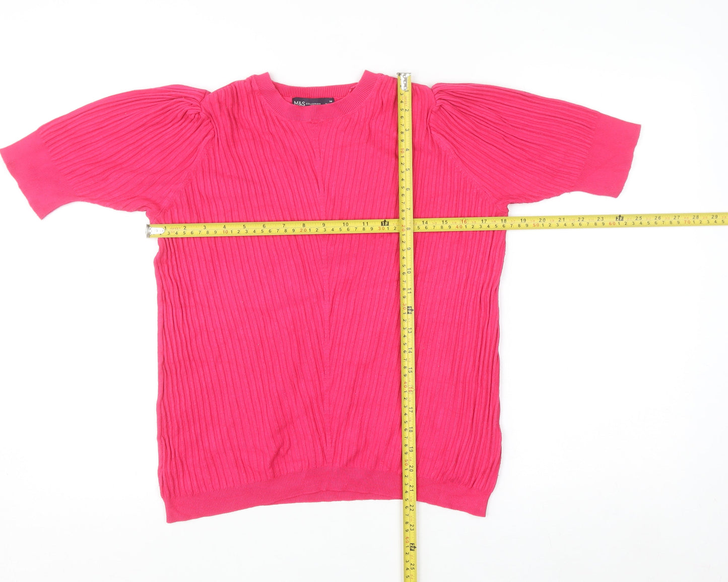 Marks and Spencer Women Pink Size 14 Puff Sleeve Knit Jumper
