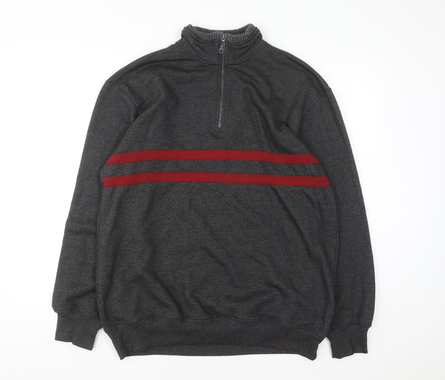 JDS Men's Grey XL 1/2 Zip High Neck Sweatshirt with Red Stripes
