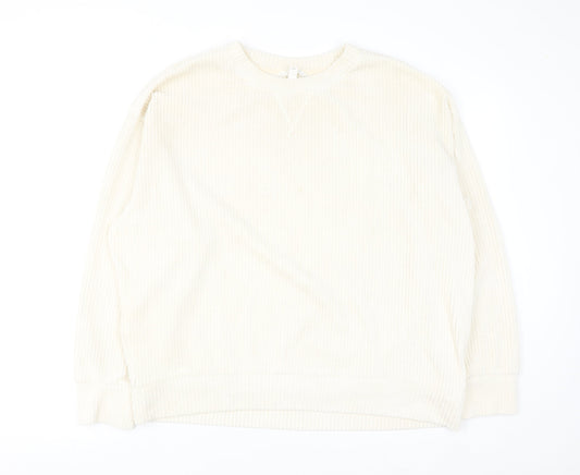 H&M Women Ivory Ribbed Pullover Sweatshirt Size L Cotton Blend