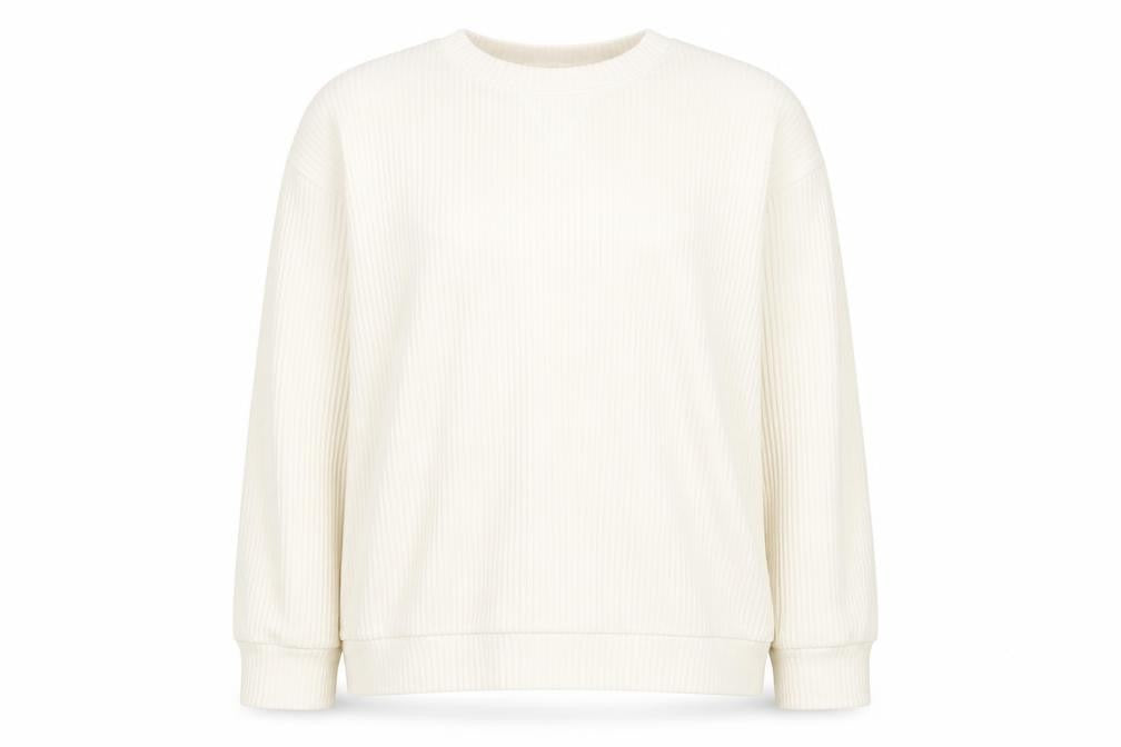 H&M Women Ivory Ribbed Pullover Sweatshirt Size L Cotton Blend
