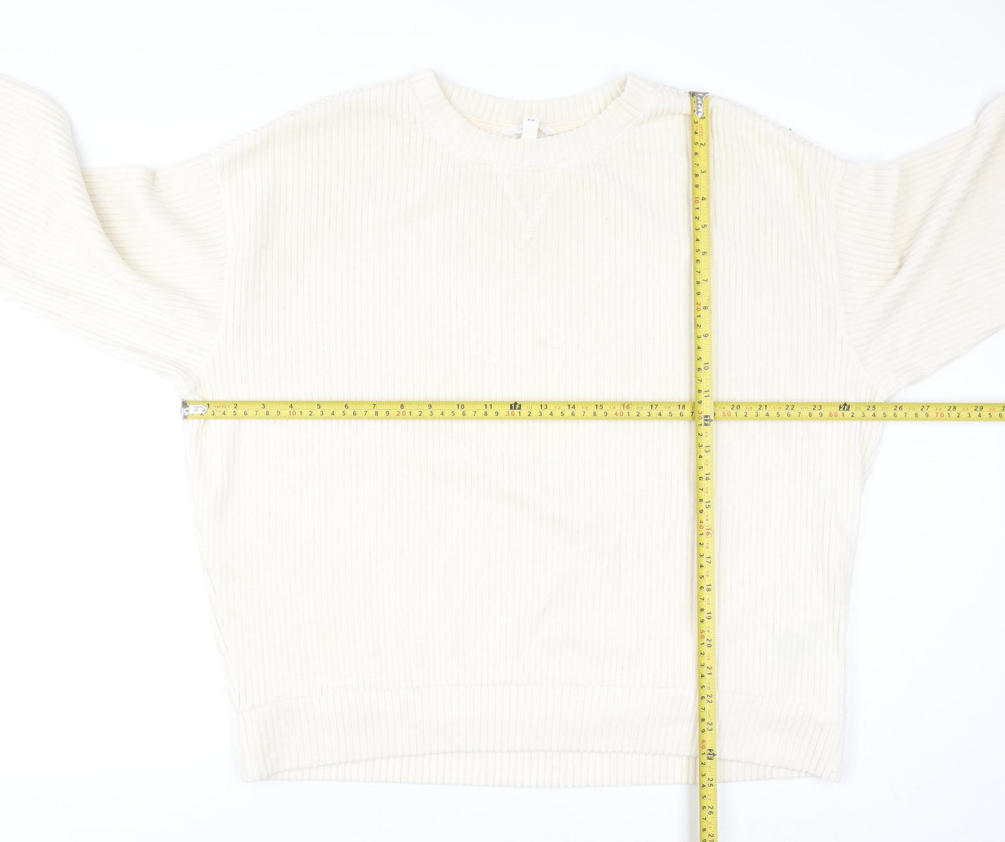 H&M Women Ivory Ribbed Pullover Sweatshirt Size L Cotton Blend