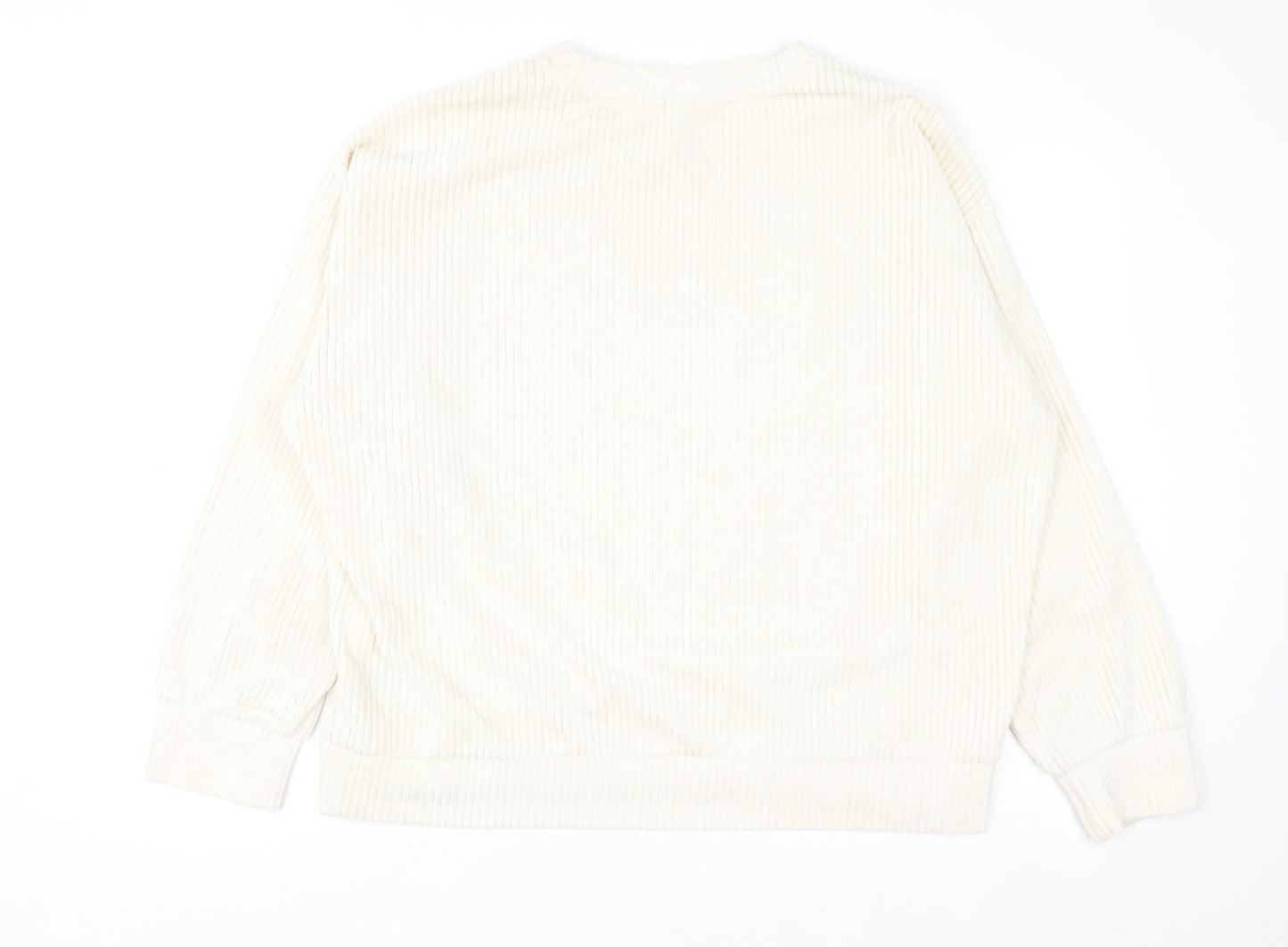 H&M Women Ivory Ribbed Pullover Sweatshirt Size L Cotton Blend