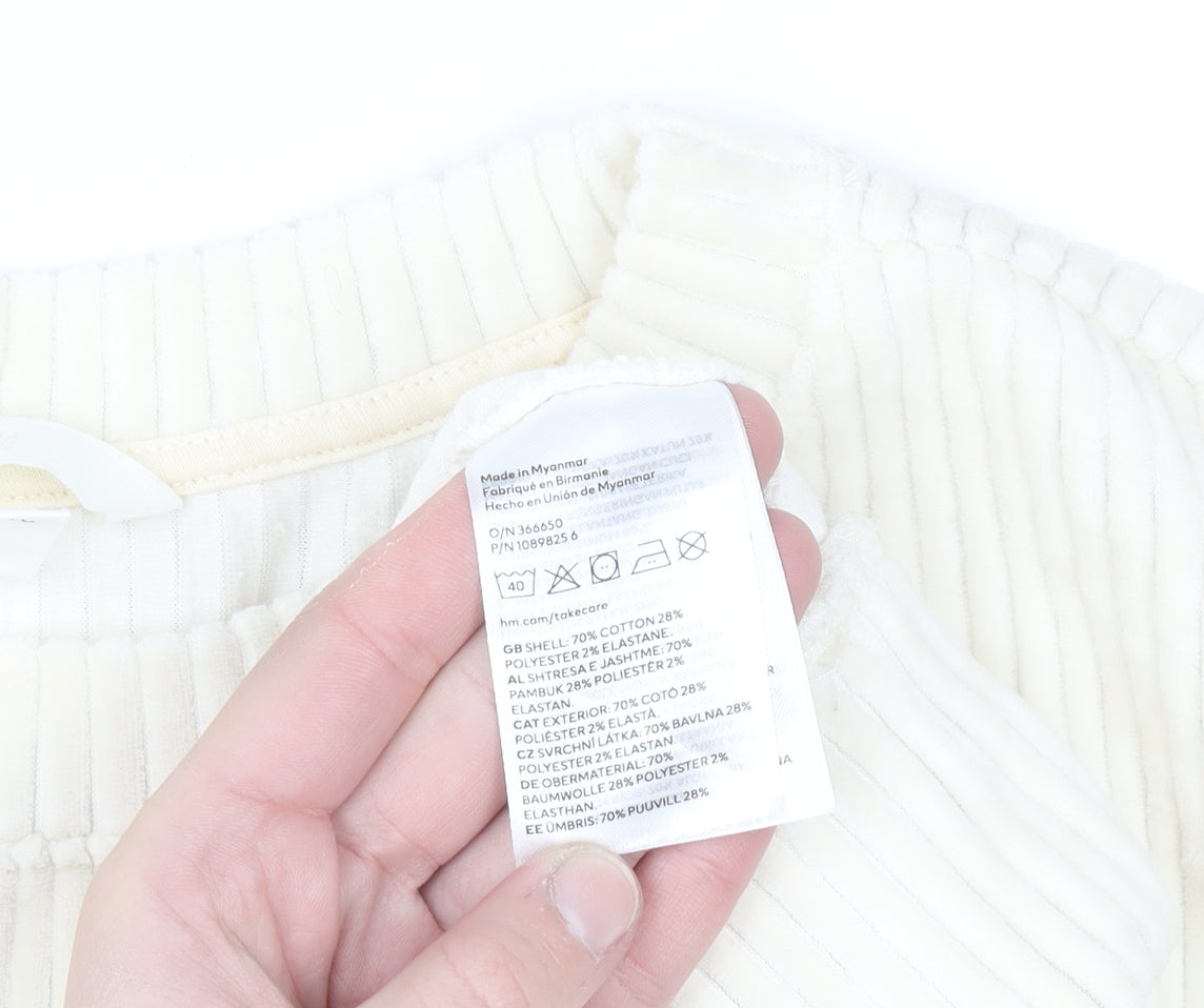 H&M Women Ivory Ribbed Pullover Sweatshirt Size L Cotton Blend