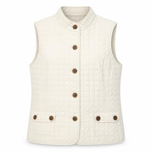 Liz&Co Women Beige Quilted Button Waistcoat L Polyester