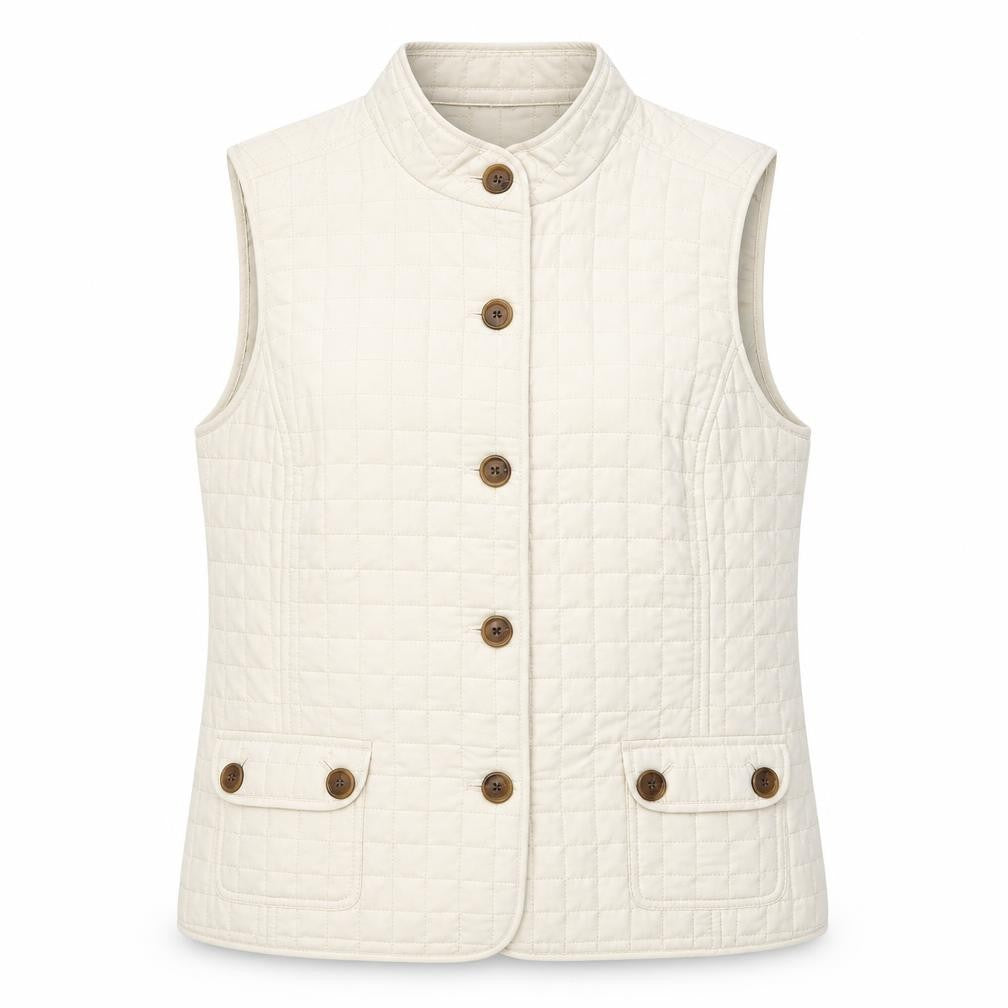 Liz&Co Women Beige Quilted Button Waistcoat L Polyester
