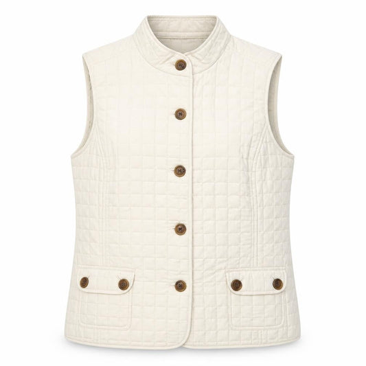 Liz&Co Women Beige Quilted Button Waistcoat L Polyester