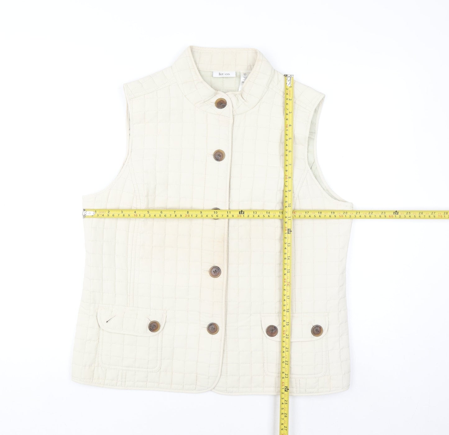 Liz&Co Women Beige Quilted Button Waistcoat L Polyester