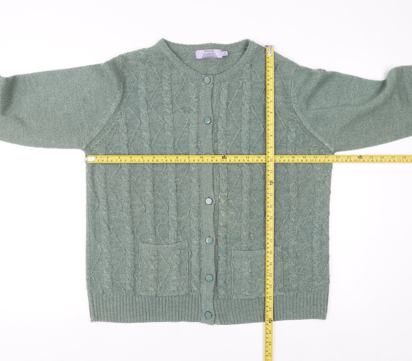 Honor Millburn Women's Green Cable-Knit Acrylic Cardigan Size 14-16