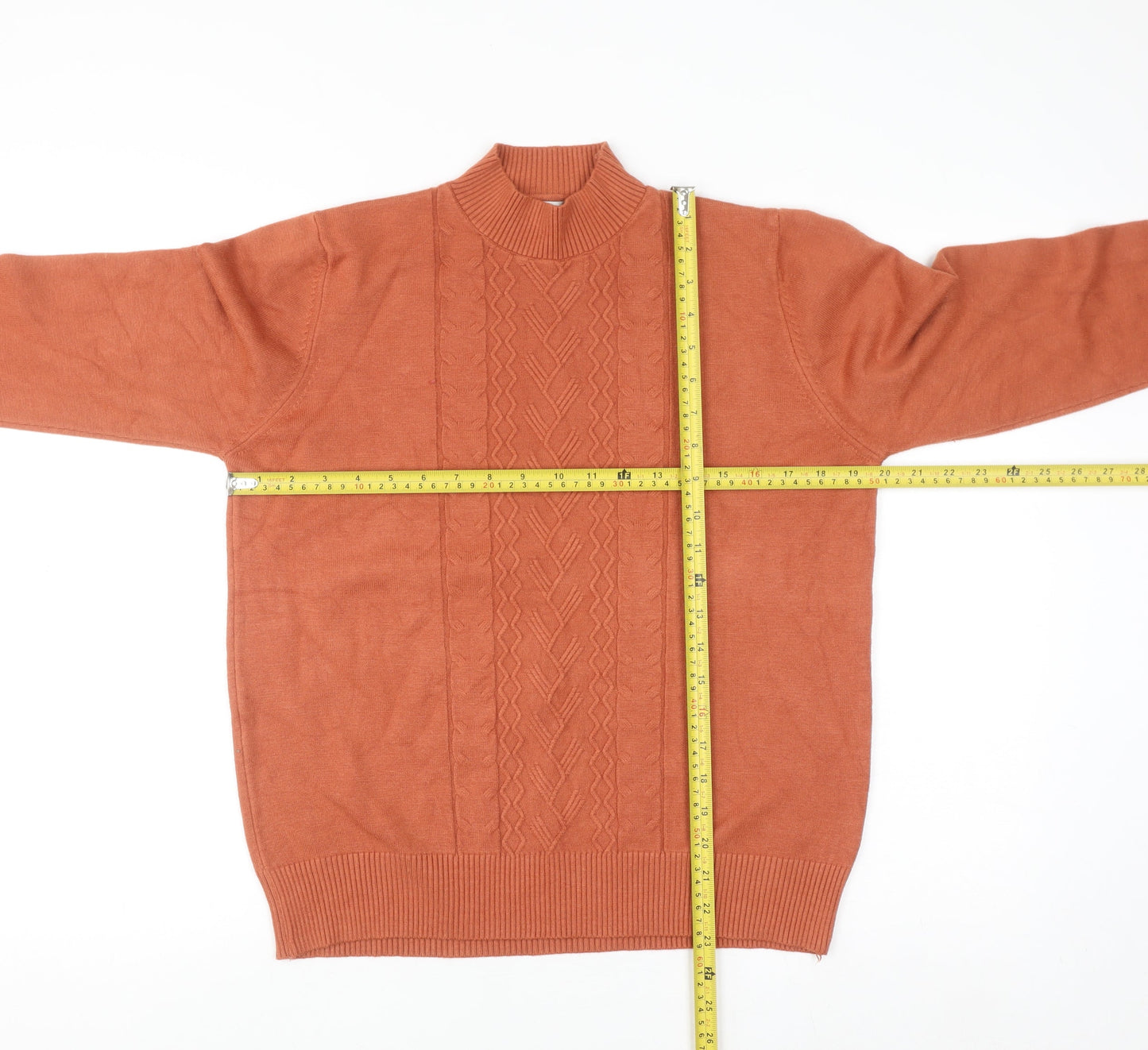 EC Fashion Women's Brown Cable-Knit Mock Neck Cotton Blend Jumper XL