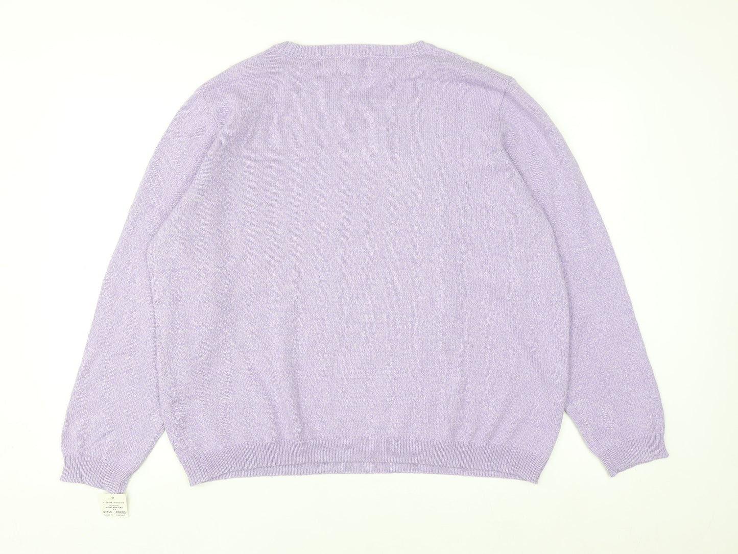 Alfred Dunner Womens Purple XL Crew Neck Embroidered Knit Jumper