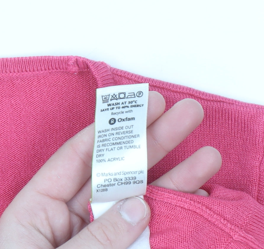 Marks and Spencer Womens Pink Short Sleeve Acrylic Pullover Jumper Size 14