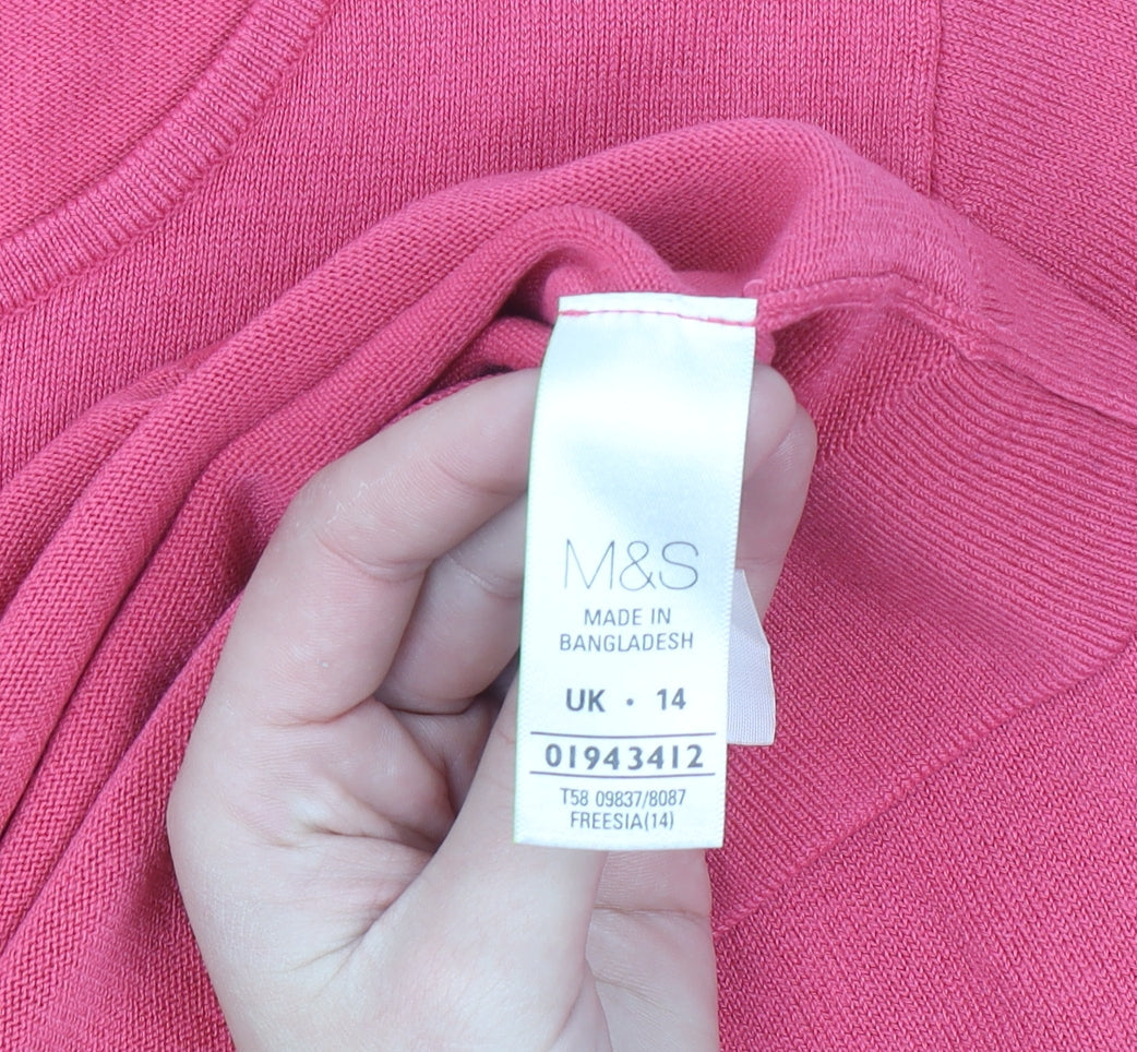 Marks and Spencer Womens Pink Short Sleeve Acrylic Pullover Jumper Size 14