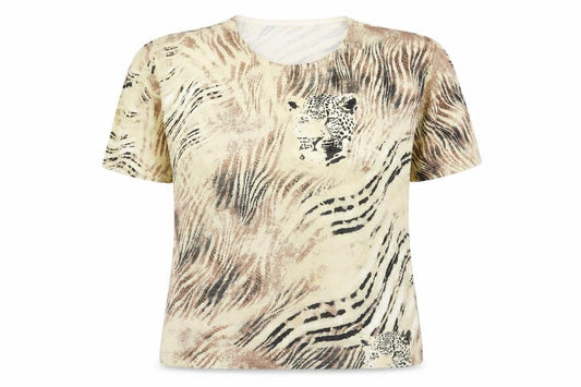 Frank Saul Women’s Beige Animal Print Cotton Elastane T-Shirt Size L