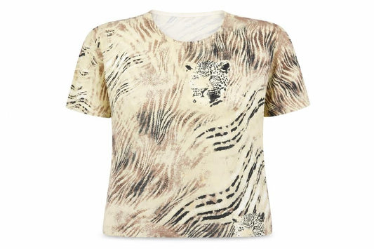 Frank Saul Women’s Beige Animal Print Cotton Elastane T-Shirt Size L