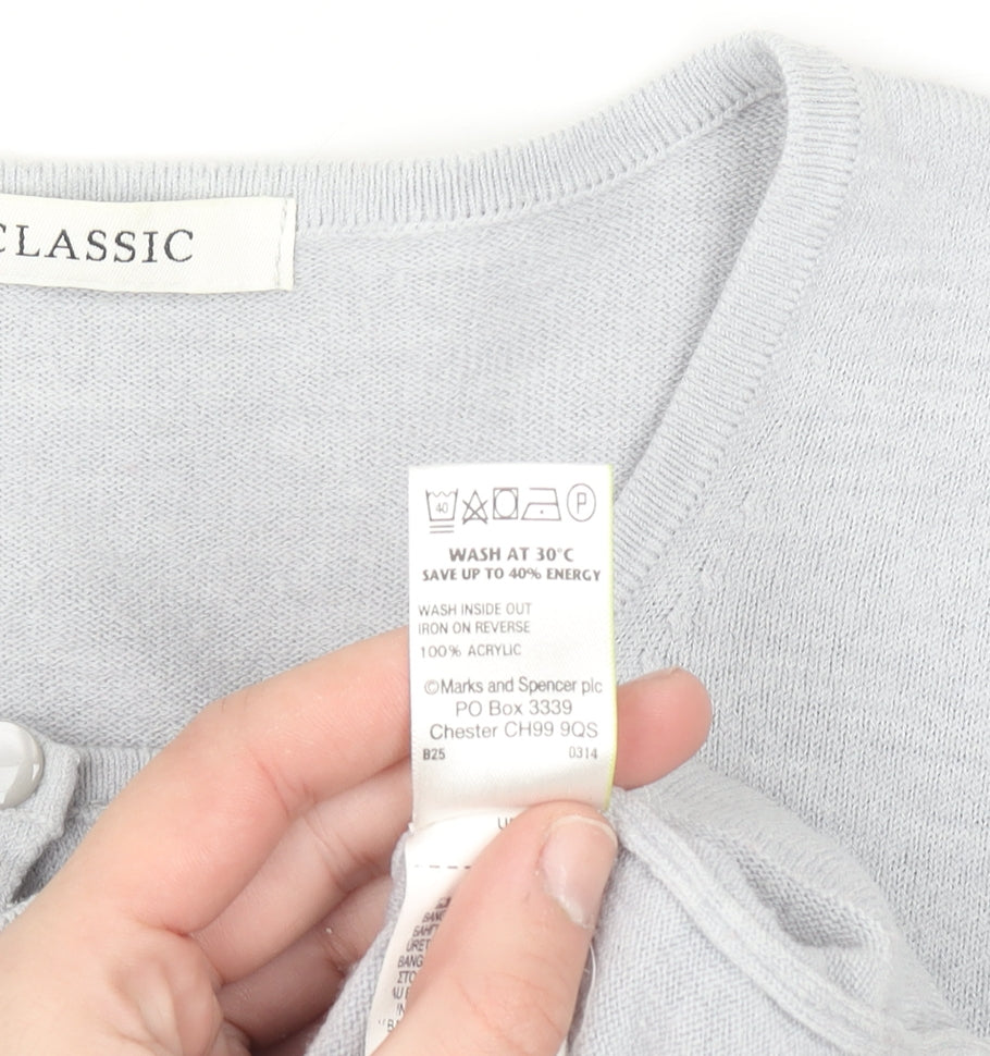 Marks and Spencer Women Silver Grey Size 16 Classic Button Cardigan