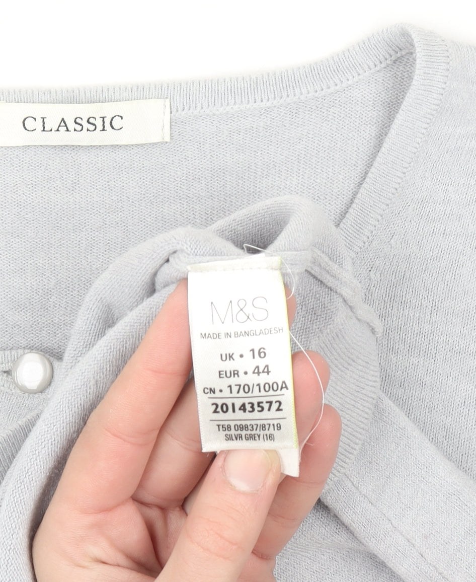 Marks and Spencer Women Silver Grey Size 16 Classic Button Cardigan