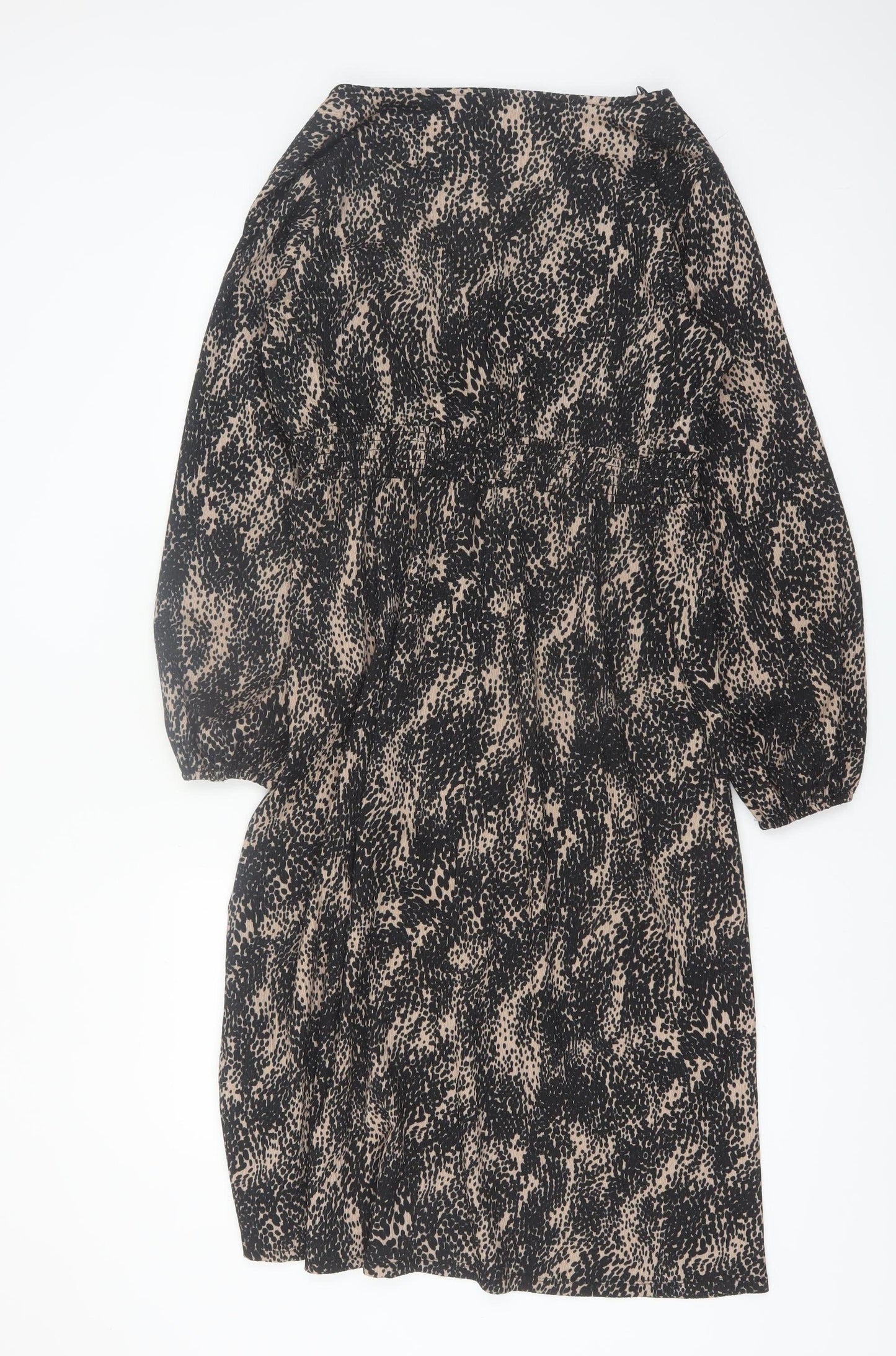 Dorothy Perkins Women's Beige Animal Print V-Neck A-Line Dress Size 14