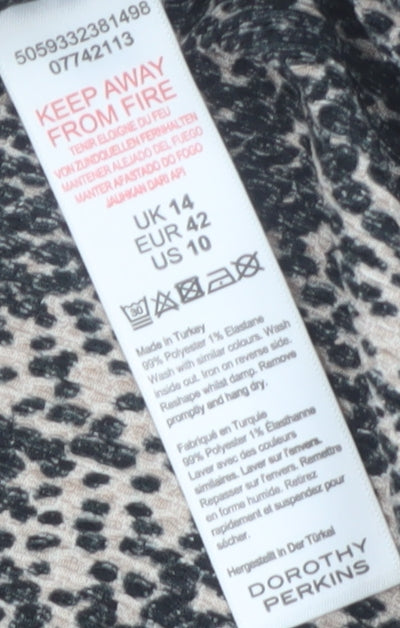 Dorothy Perkins Women's Beige Animal Print V-Neck A-Line Dress Size 14