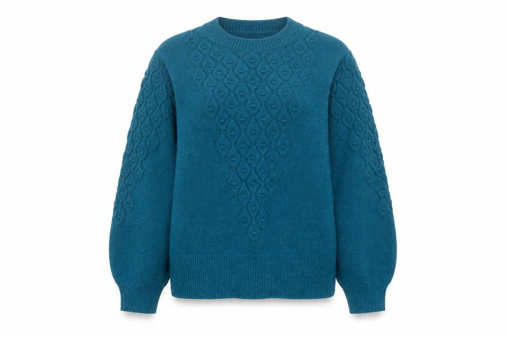 Gallery Women’s Teal Cable-Knit Crew Neck Jumper Size L