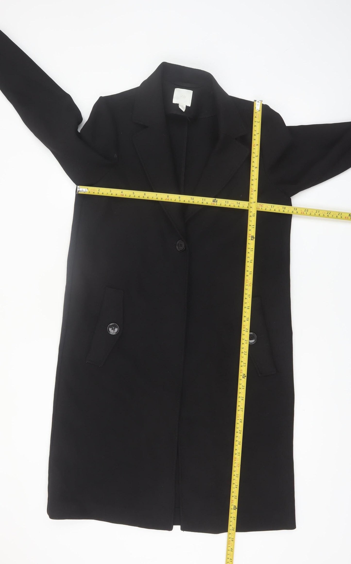 H&M Women's Black Long Overcoat Size 6 Classic Lined Workwear
