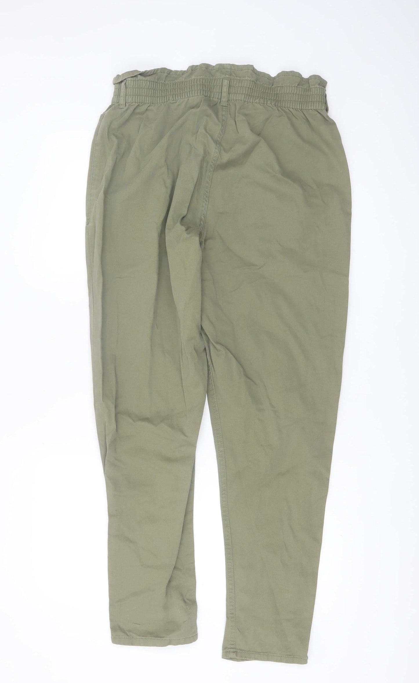 F&F Women’s Green Cotton Paperbag Trousers UK 14 High Rise